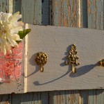 3 Gold Hooks and Pink Glass vase and hanger