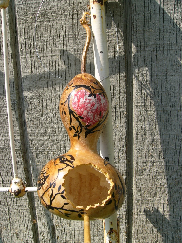 Hand-Painted and Decoupaged Gourd bird house