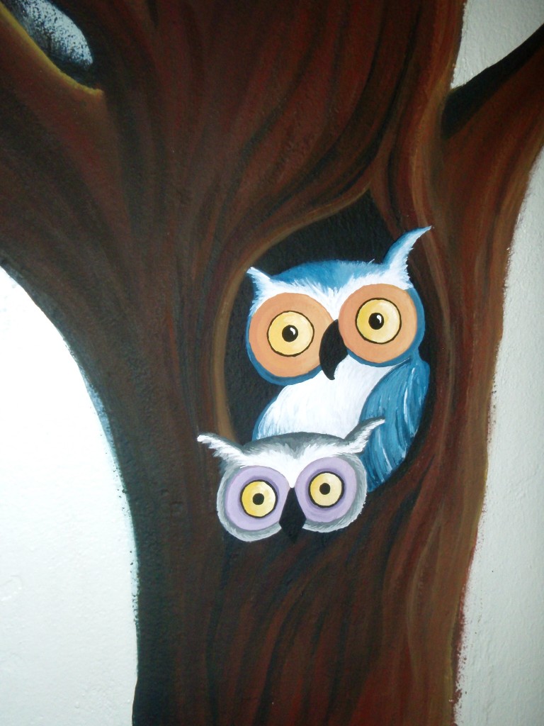 Owls in tree mural (unfinished)