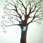 Owls in tree mural